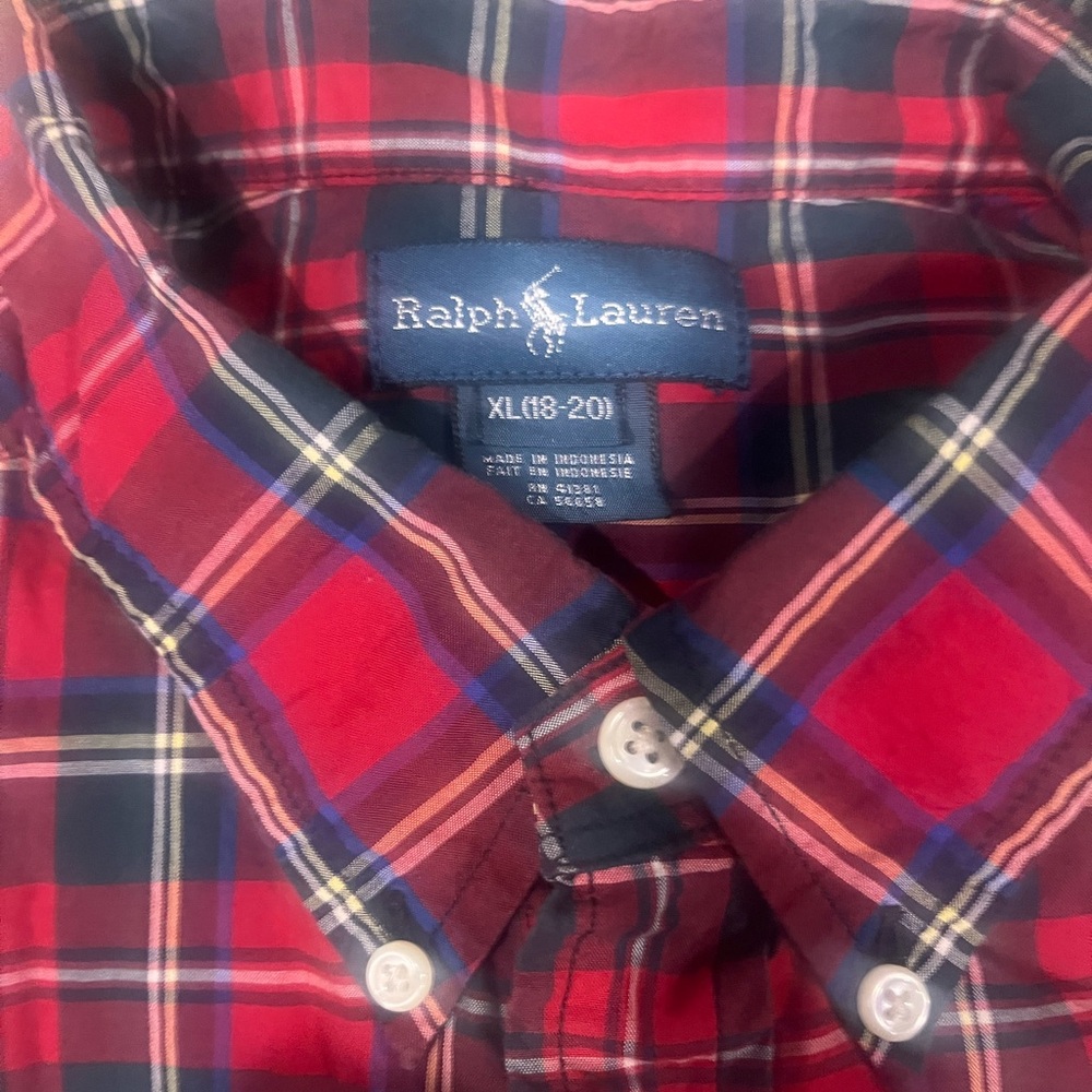 Ralph Lauren Men's Red and Blue Plaid Shirt